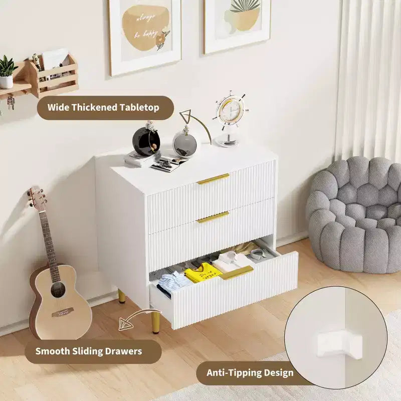 3/5/6 Drawer Dresser, Modern Black Fluted Dresser for Bedroom, Wood Chest of Drawers Nightstand with Metal Handles & Legs for Living Room, Entryway