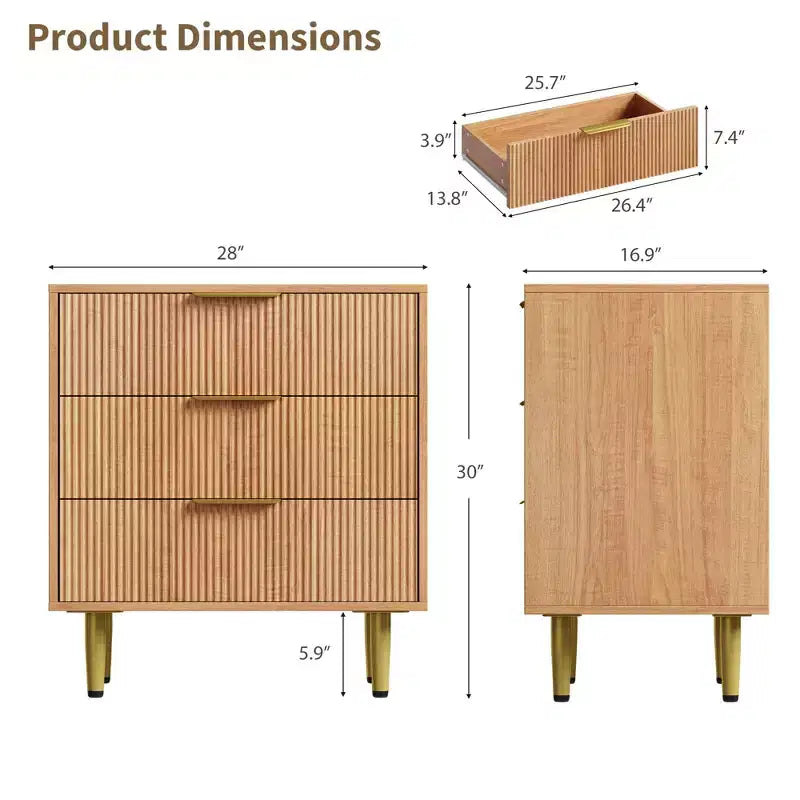 3/5/6 Drawer Dresser, Modern Black Fluted Dresser for Bedroom, Wood Chest of Drawers Nightstand with Metal Handles & Legs for Living Room, Entryway
