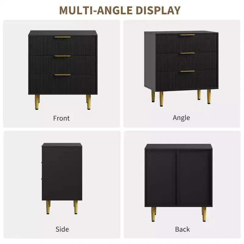 3/5/6 Drawer Dresser, Modern Black Fluted Dresser for Bedroom, Wood Chest of Drawers Nightstand with Metal Handles & Legs for Living Room, Entryway