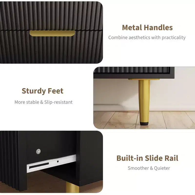 3/5/6 Drawer Dresser, Modern Black Fluted Dresser for Bedroom, Wood Chest of Drawers Nightstand with Metal Handles & Legs for Living Room, Entryway