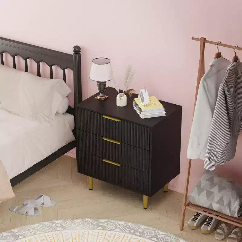 3/5/6 Drawer Dresser, Modern Black Fluted Dresser for Bedroom, Wood Chest of Drawers Nightstand with Metal Handles & Legs for Living Room, Entryway