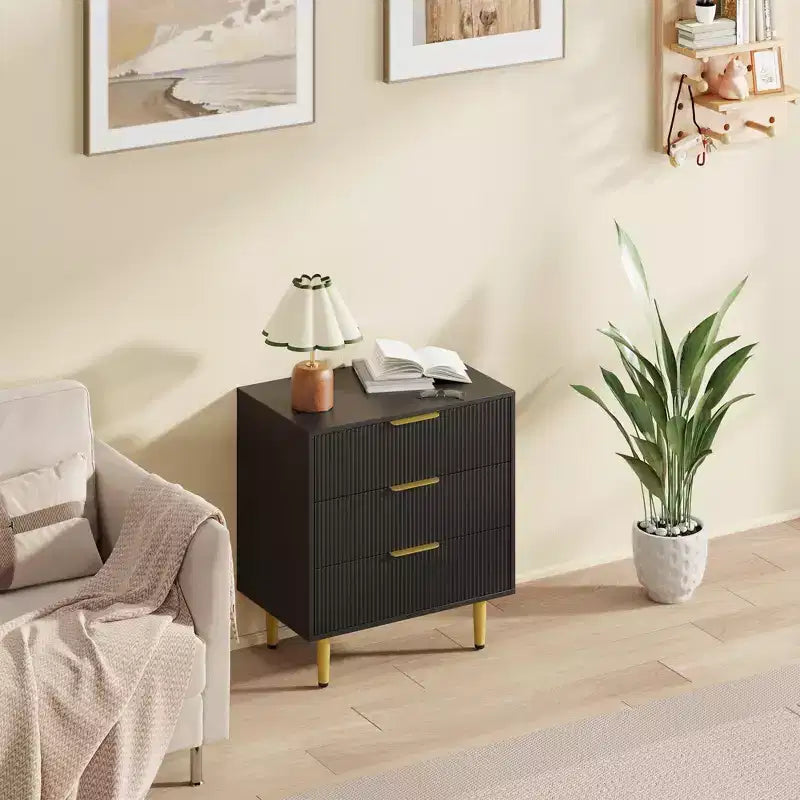 3/5/6 Drawer Dresser, Modern Black Fluted Dresser for Bedroom, Wood Chest of Drawers Nightstand with Metal Handles & Legs for Living Room, Entryway
