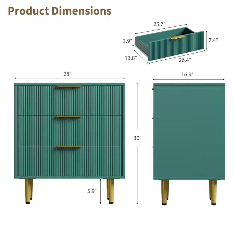 3/5/6 Drawer Dresser, Modern Black Fluted Dresser for Bedroom, Wood Chest of Drawers Nightstand with Metal Handles & Legs for Living Room, Entryway