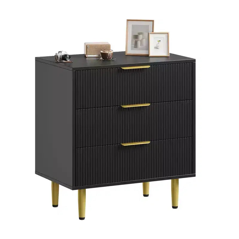 3/5/6 Drawer Dresser, Modern Black Fluted Dresser for Bedroom, Wood Chest of Drawers Nightstand with Metal Handles & Legs for Living Room, Entryway