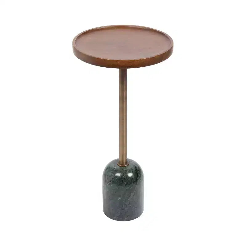Kate and Laurel Shorrock Wood and Marble Side Table, 12x12x24, Walnut Brown and Gold