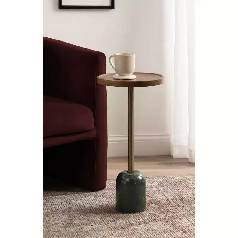 Kate and Laurel Shorrock Wood and Marble Side Table, 12x12x24, Walnut Brown and Gold