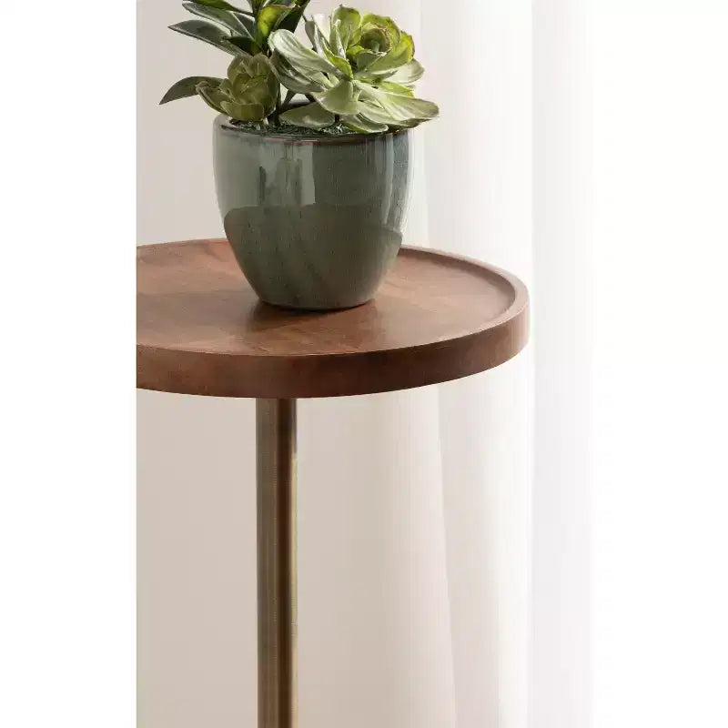 Kate and Laurel Shorrock Wood and Marble Side Table, 12x12x24, Walnut Brown and Gold
