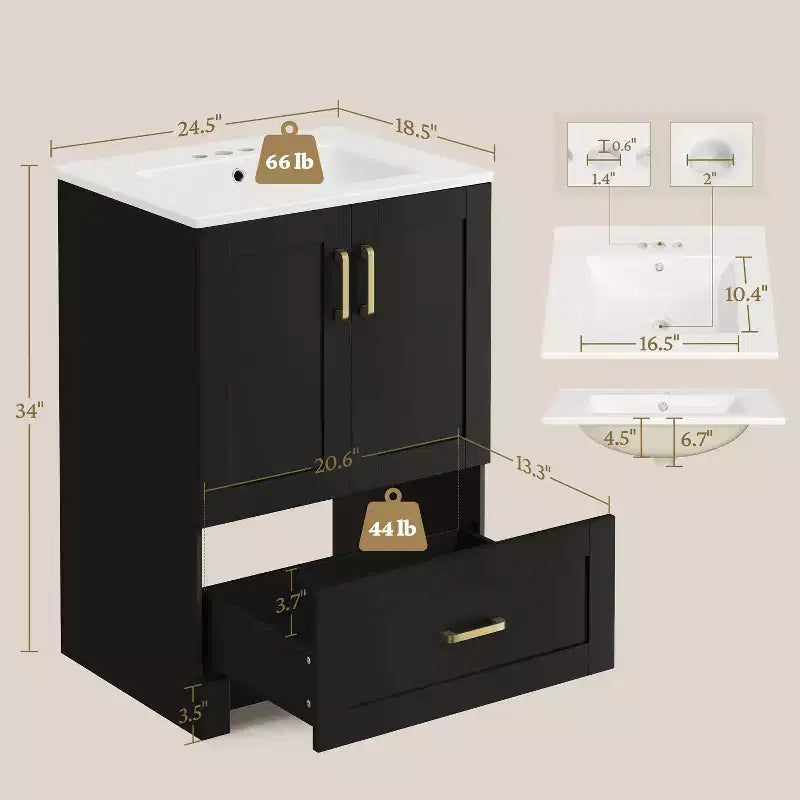Yaheetech 34inch Floor Bathroom Vanity Wooden Bathroom Storage Cabinet with Sink