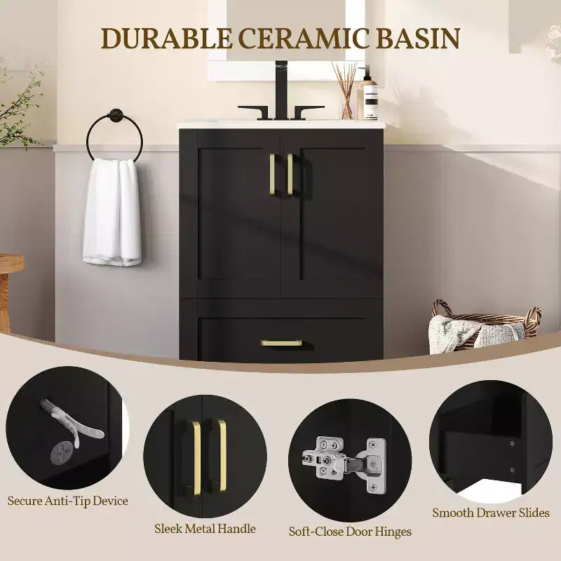 Yaheetech 34inch Floor Bathroom Vanity Wooden Bathroom Storage Cabinet with Sink