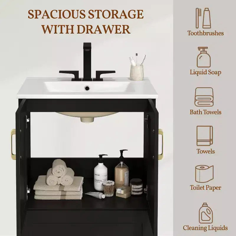 Yaheetech 34inch Floor Bathroom Vanity Wooden Bathroom Storage Cabinet with Sink