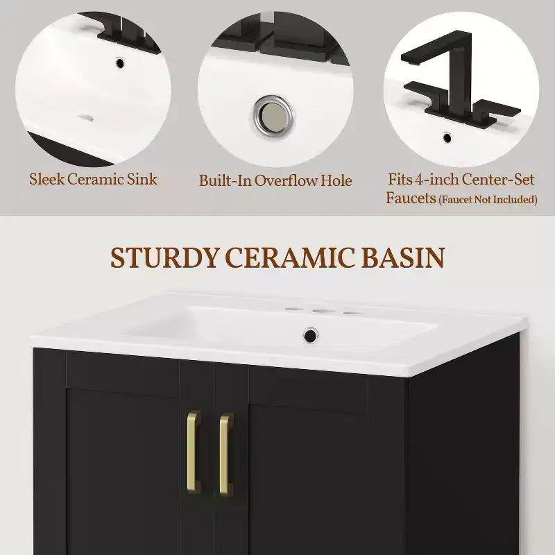 Yaheetech 34inch Floor Bathroom Vanity Wooden Bathroom Storage Cabinet with Sink