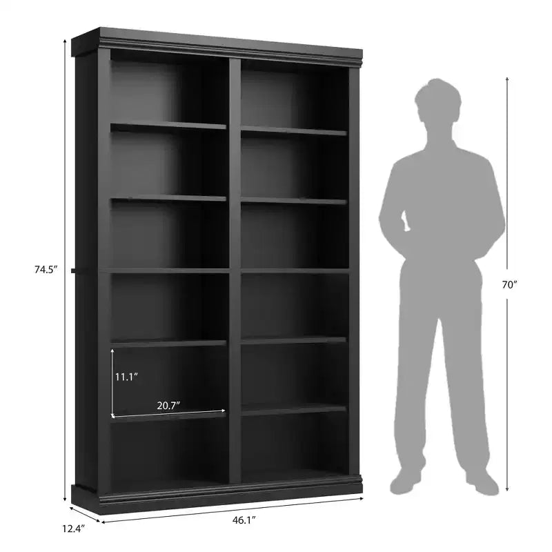 74.5 Tall Bookshelf with Double Storage, Extra Wide Bookshelf, 6-Tier Double Wide Book Shelf w/ 12 Cubbies, for Livingroom Library