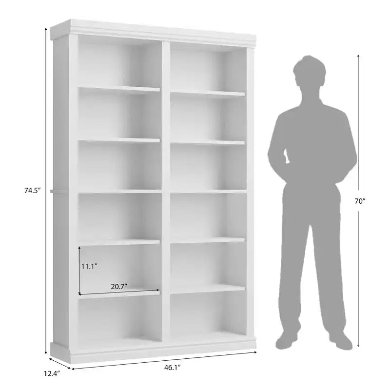 74.5 Tall Bookshelf with Double Storage, Extra Wide Bookshelf, 6-Tier Double Wide Book Shelf w/ 12 Cubbies, for Livingroom Library