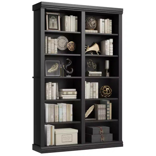74.5 Tall Bookshelf with Double Storage, Extra Wide Bookshelf, 6-Tier Double Wide Book Shelf w/ 12 Cubbies, for Livingroom Library