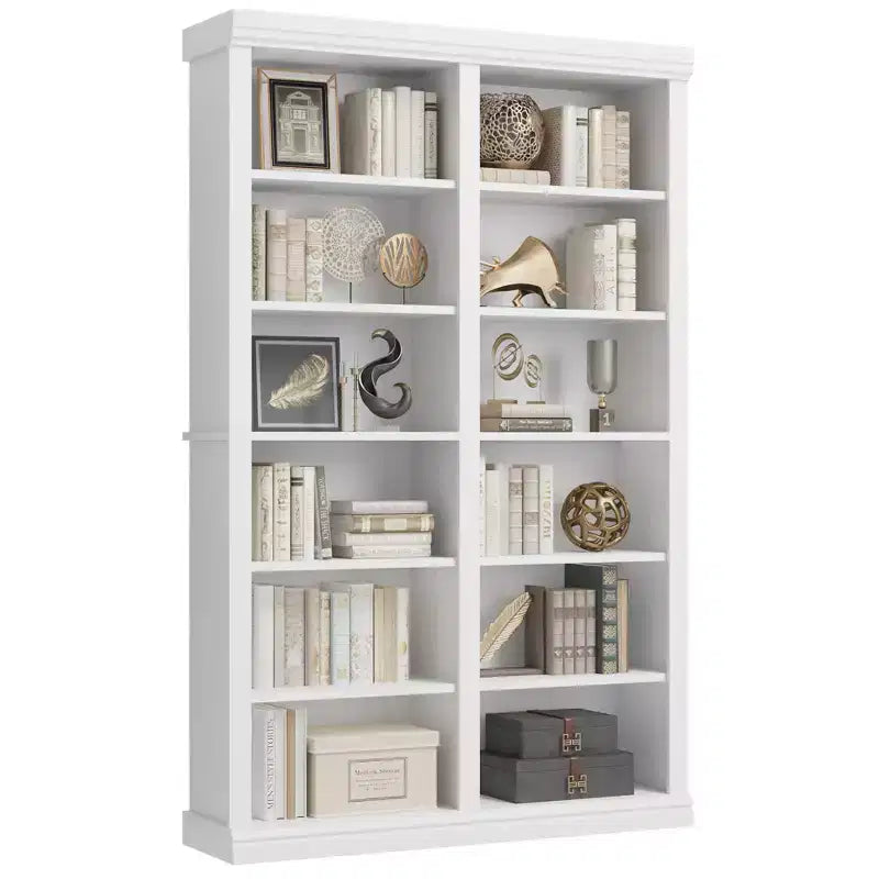 74.5 Tall Bookshelf with Double Storage, Extra Wide Bookshelf, 6-Tier Double Wide Book Shelf w/ 12 Cubbies, for Livingroom Library