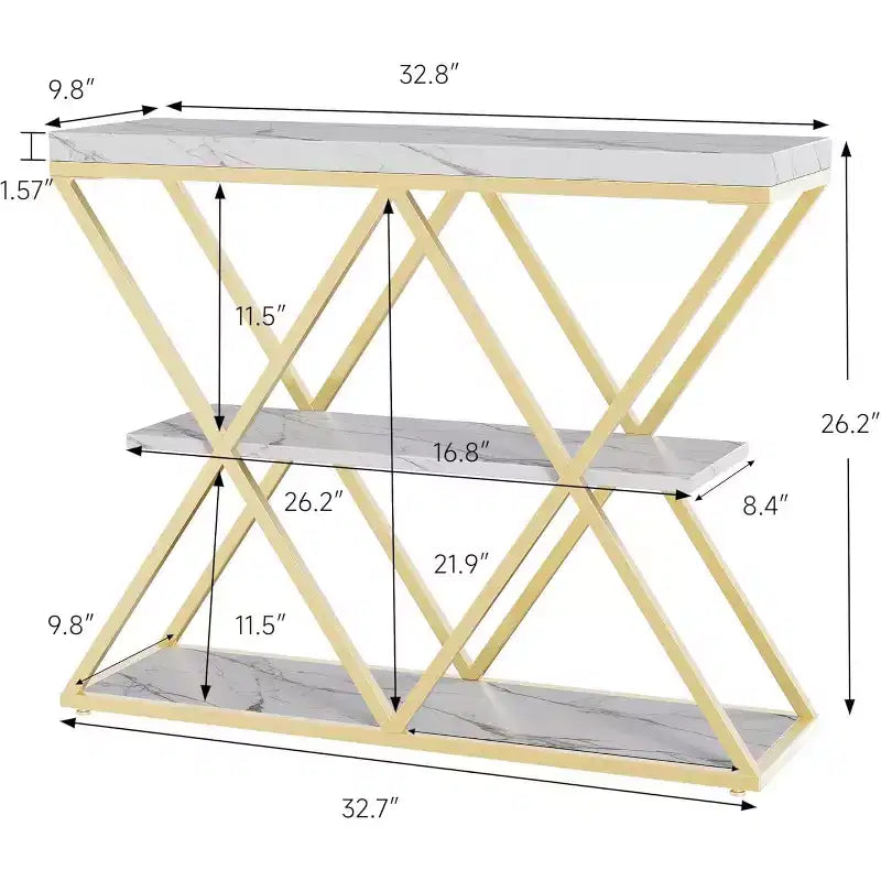 3 Tier Industrial Console Sofa Table with Storage, Entryway Table with Open Shelves, X-Shaped Metal Frame, Foyer Table for Entryway, Hallway