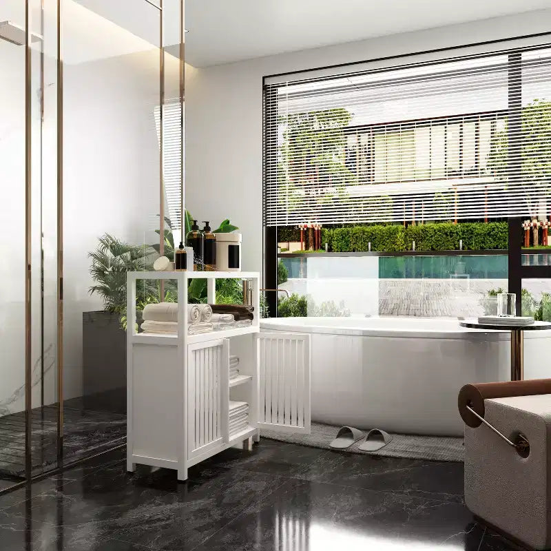 Large Capacity Bamboo Storage Cabinet Furniture for Bathroom Living Room Bathroom Bamboo Storage Cabinet with Shelves