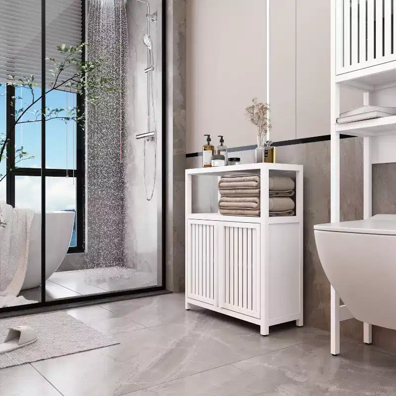 Large Capacity Bamboo Storage Cabinet Furniture for Bathroom Living Room Bathroom Bamboo Storage Cabinet with Shelves