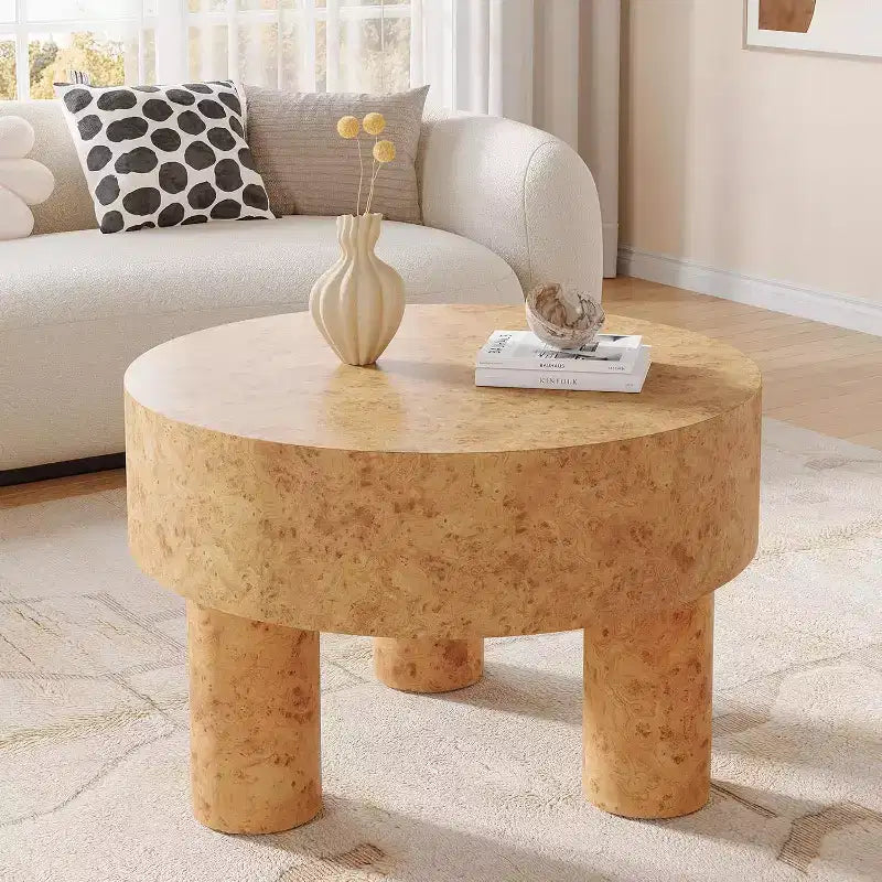 Lantine 31.5-Inch Round Coffee Table for Living Room, Modern Circle Center Cocktail Tea Table with Burl Texture & Sturdy Legs, for Home Apartment