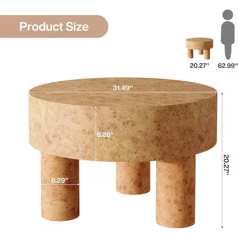 Lantine 31.5-Inch Round Coffee Table for Living Room, Modern Circle Center Cocktail Tea Table with Burl Texture & Sturdy Legs, for Home Apartment