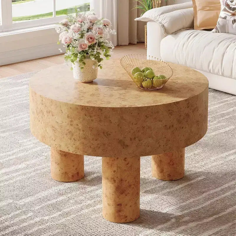 Lantine 31.5-Inch Round Coffee Table for Living Room, Modern Circle Center Cocktail Tea Table with Burl Texture & Sturdy Legs, for Home Apartment