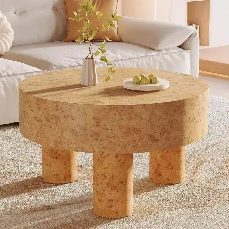 Lantine 31.5-Inch Round Coffee Table for Living Room, Modern Circle Center Cocktail Tea Table with Burl Texture & Sturdy Legs, for Home Apartment
