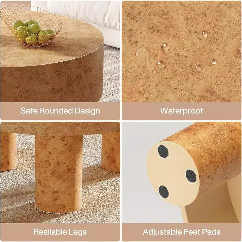 Lantine 31.5-Inch Round Coffee Table for Living Room, Modern Circle Center Cocktail Tea Table with Burl Texture & Sturdy Legs, for Home Apartment