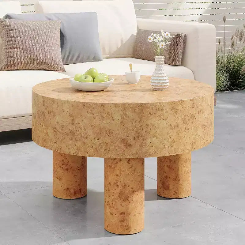 Lantine 31.5-Inch Round Coffee Table for Living Room, Modern Circle Center Cocktail Tea Table with Burl Texture & Sturdy Legs, for Home Apartment