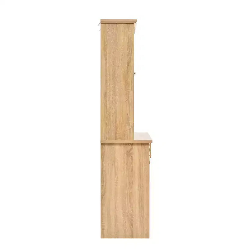 GDFStudio Jim Farmhouse 35.4 Freestanding Tall Kitchen Pantry Cabinet with Wine Rack and Tempered Glass Doors