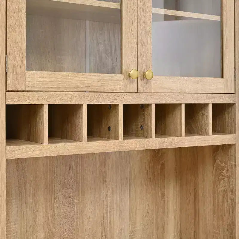 GDFStudio Jim Farmhouse 35.4 Freestanding Tall Kitchen Pantry Cabinet with Wine Rack and Tempered Glass Doors
