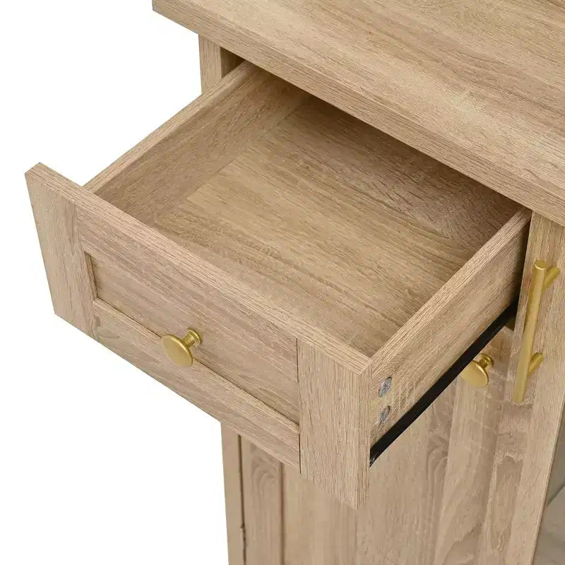 GDFStudio Jim Farmhouse 35.4 Freestanding Tall Kitchen Pantry Cabinet with Wine Rack and Tempered Glass Doors
