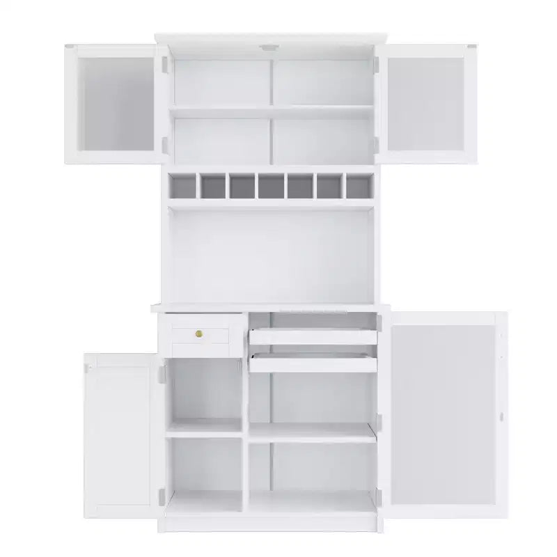 GDFStudio Jim Farmhouse 35.4 Freestanding Tall Kitchen Pantry Cabinet with Wine Rack and Tempered Glass Doors
