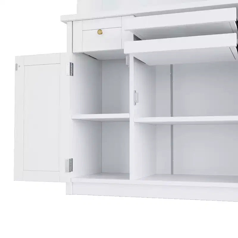 GDFStudio Jim Farmhouse 35.4 Freestanding Tall Kitchen Pantry Cabinet with Wine Rack and Tempered Glass Doors