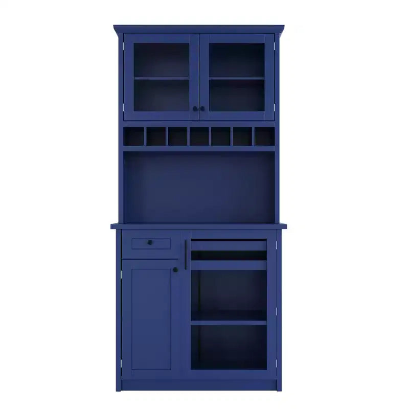 GDFStudio Jim Farmhouse 35.4 Freestanding Tall Kitchen Pantry Cabinet with Wine Rack and Tempered Glass Doors