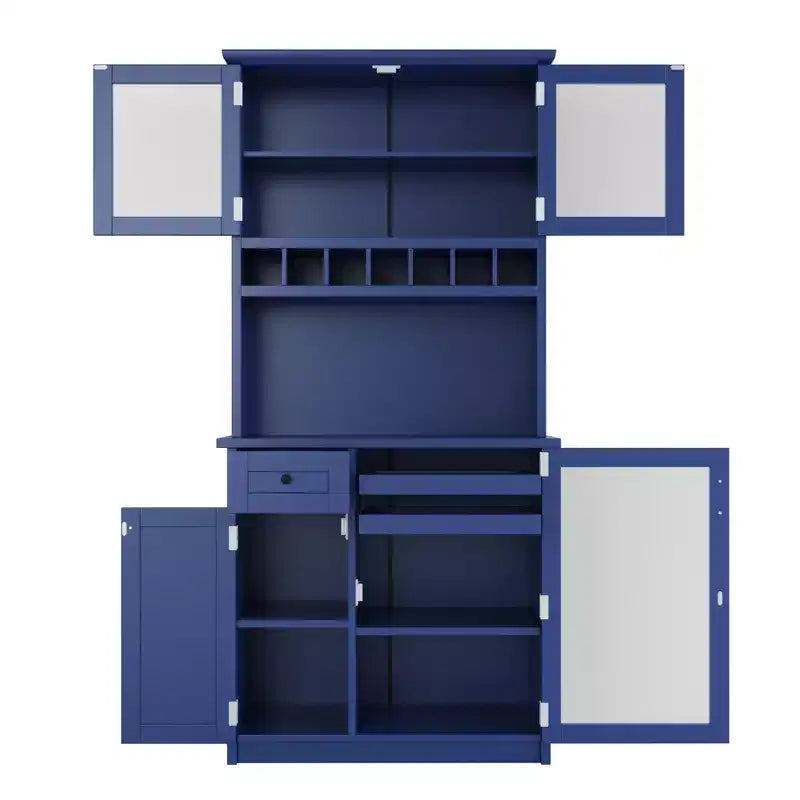 GDFStudio Jim Farmhouse 35.4 Freestanding Tall Kitchen Pantry Cabinet with Wine Rack and Tempered Glass Doors