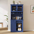 GDFStudio Jim Farmhouse 35.4 Freestanding Tall Kitchen Pantry Cabinet with Wine Rack and Tempered Glass Doors