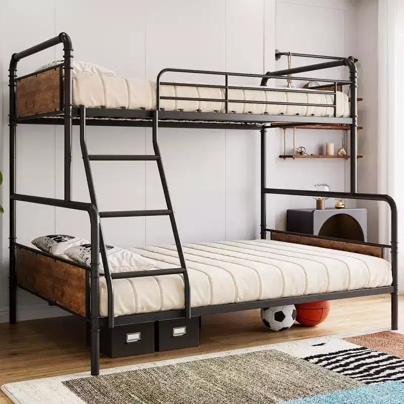 Heavy-Duty Bunk Beds with Ladders, Guardrails, and Under-Bed Storage; Made of Metal, Suitable for Children and Teenagers, Quiet, and Space-Saving