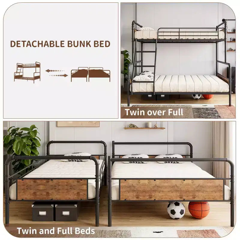 Heavy-Duty Bunk Beds with Ladders, Guardrails, and Under-Bed Storage; Made of Metal, Suitable for Children and Teenagers, Quiet, and Space-Saving