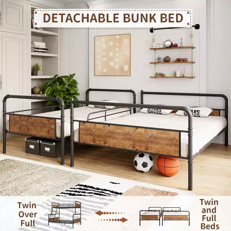 Heavy-Duty Bunk Beds with Ladders, Guardrails, and Under-Bed Storage; Made of Metal, Suitable for Children and Teenagers, Quiet, and Space-Saving