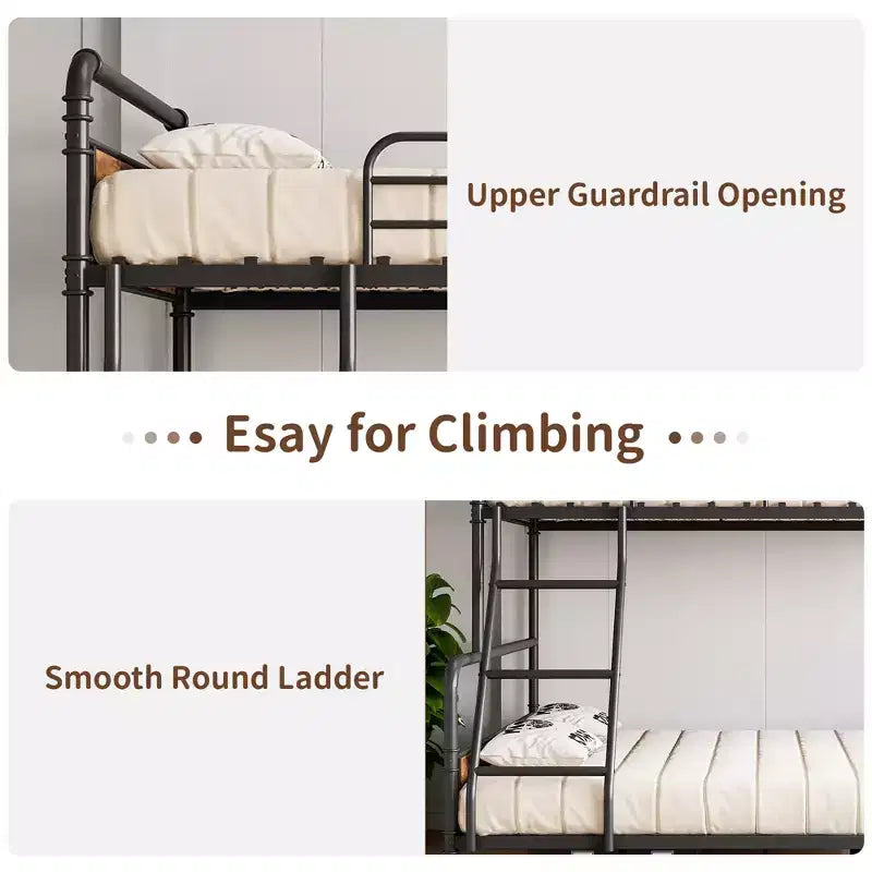 Heavy-Duty Bunk Beds with Ladders, Guardrails, and Under-Bed Storage; Made of Metal, Suitable for Children and Teenagers, Quiet, and Space-Saving