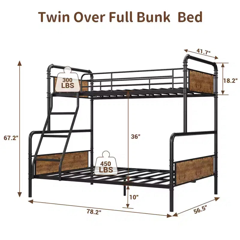 Heavy-Duty Bunk Beds with Ladders, Guardrails, and Under-Bed Storage; Made of Metal, Suitable for Children and Teenagers, Quiet, and Space-Saving