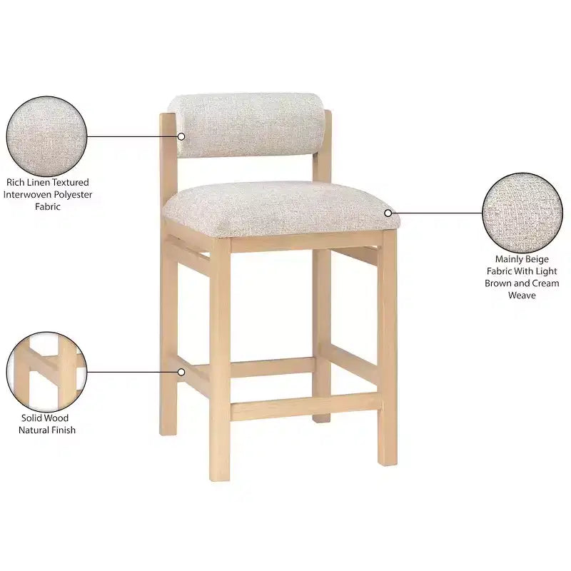 Meridian Furniture Roundhill Linen Textured Fabric Upholstered Counter Stool
