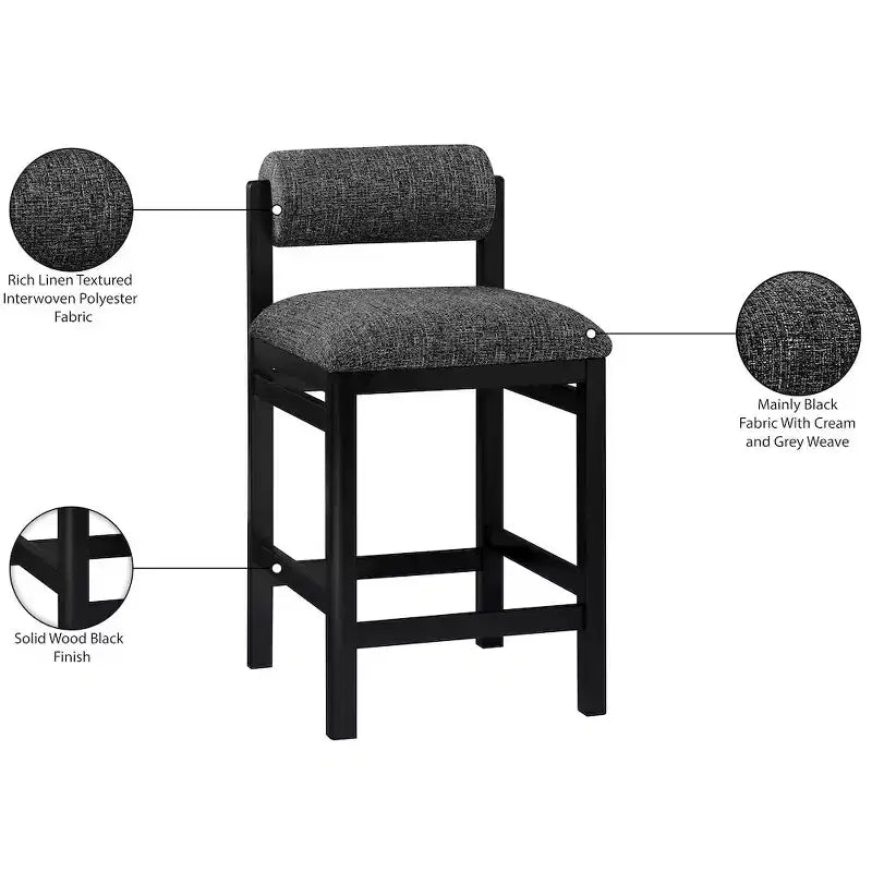 Meridian Furniture Roundhill Linen Textured Fabric Upholstered Counter Stool