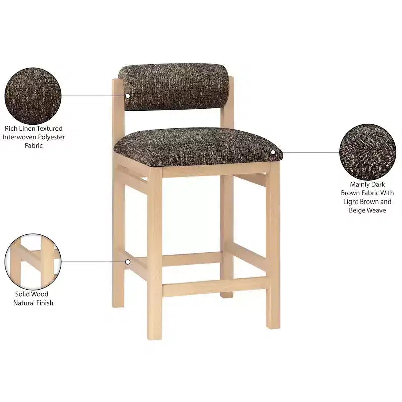Meridian Furniture Roundhill Linen Textured Fabric Upholstered Counter Stool