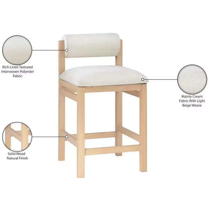 Meridian Furniture Roundhill Linen Textured Fabric Upholstered Counter Stool