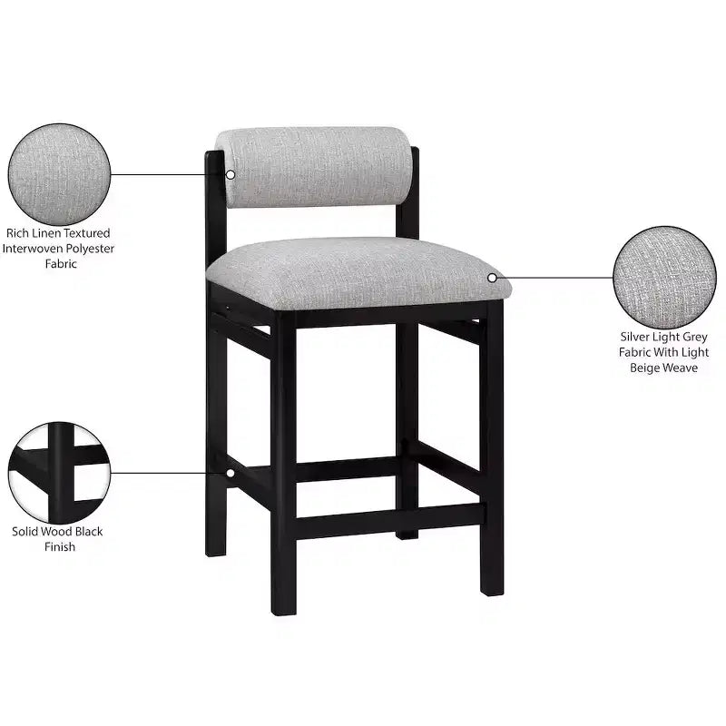 Meridian Furniture Roundhill Linen Textured Fabric Upholstered Counter Stool