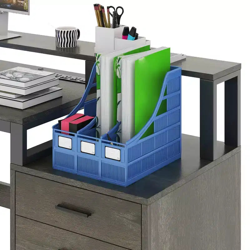 Balconera 65inch L Shaped Desk Computer Desk with LED Lights &File Cabinet, Corner Desk with 3 Drawers & 4 Open Storage Shelves