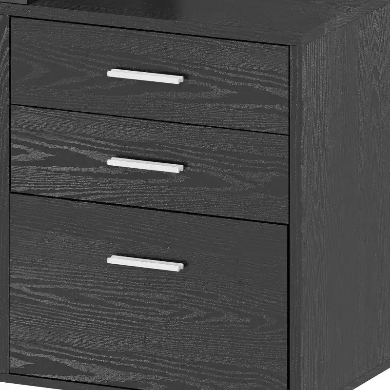 Balconera 65inch L Shaped Desk Computer Desk with LED Lights &File Cabinet, Corner Desk with 3 Drawers & 4 Open Storage Shelves