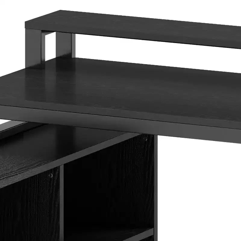 Balconera 65inch L Shaped Desk Computer Desk with LED Lights &File Cabinet, Corner Desk with 3 Drawers & 4 Open Storage Shelves