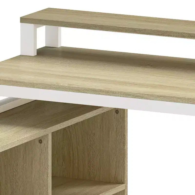 Balconera 65inch L Shaped Desk Computer Desk with LED Lights &File Cabinet, Corner Desk with 3 Drawers & 4 Open Storage Shelves